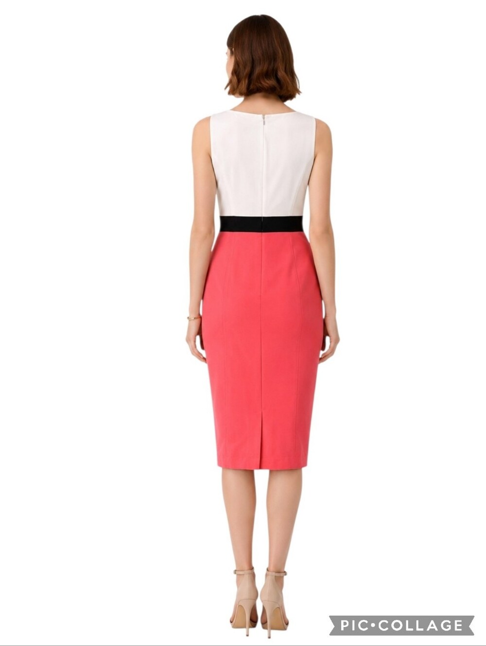 Evan Picone Black Label coral, cream & black colorblock midi dress size 16 - Picture 3 of 16